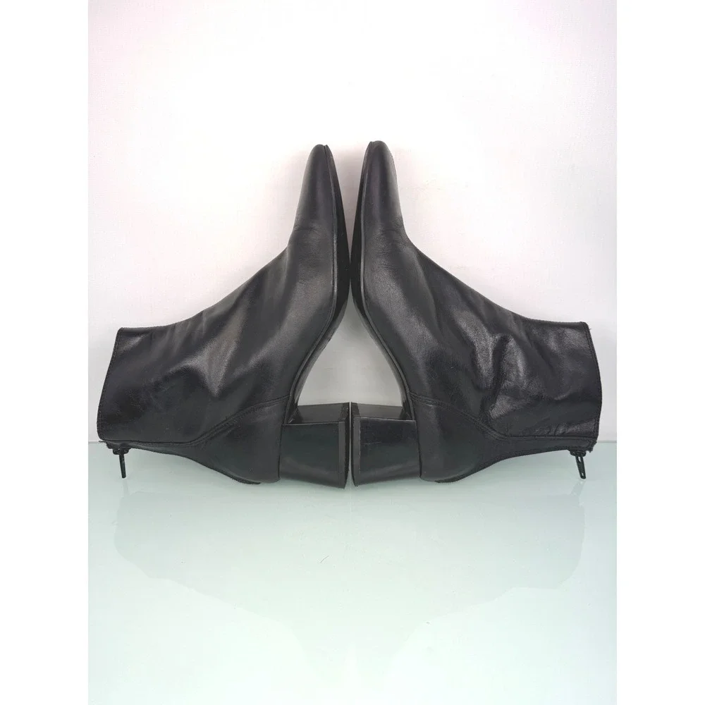 MNG Mango Black Leather Square Toe Ankle Boots Block Heel sz 38 Minimalist 90s - Picture 4 of 11